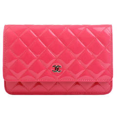 Chanel Fuchsia Pink Classic Quilted Patent Wallet On Chain (WOC)