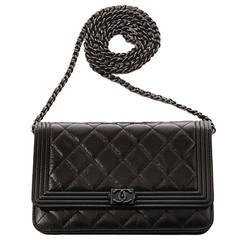Chanel "So Black" Quilted Boy Wallet On Chain (WOC)