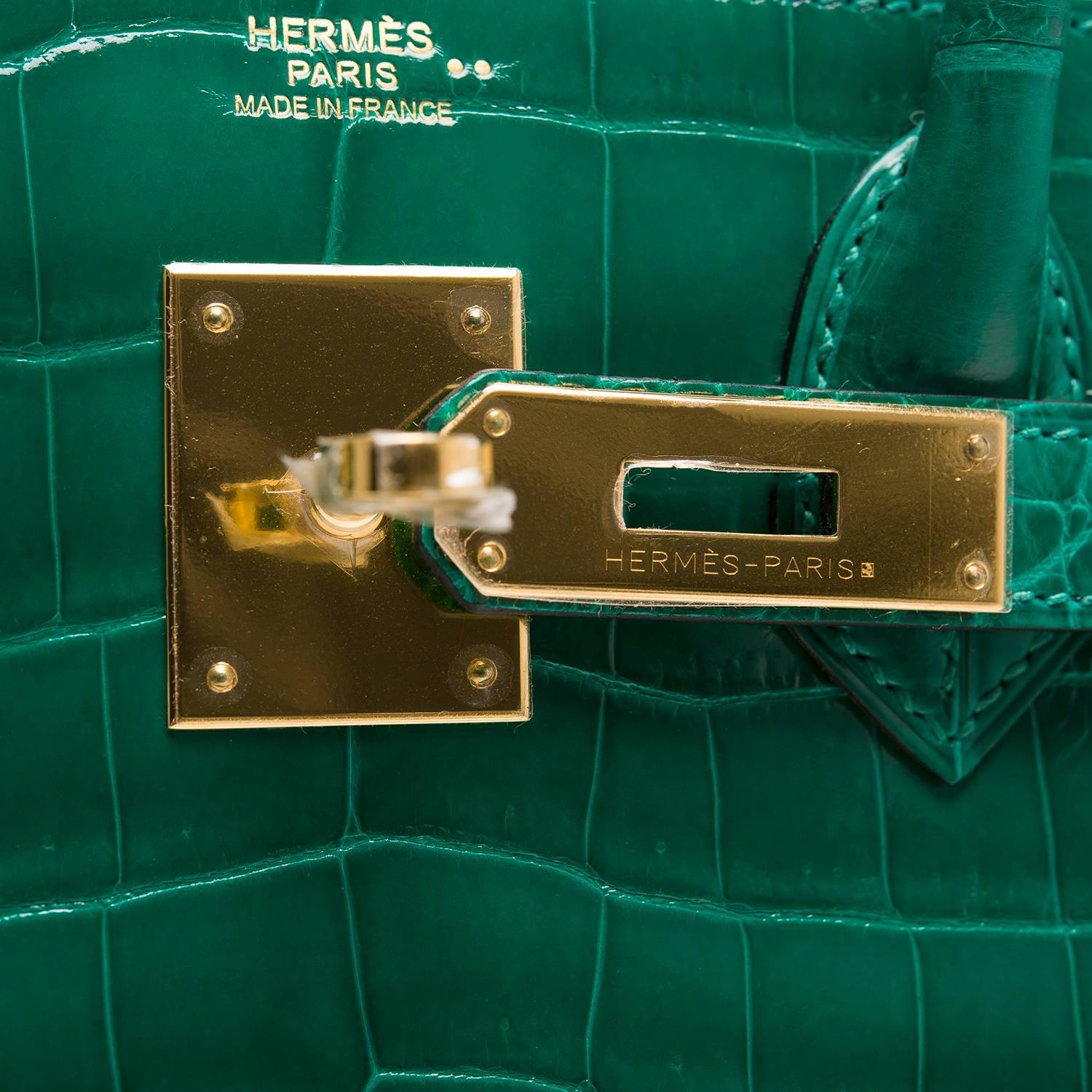 Hermes Emerald (Vert Emerude) Shiny Nilo Crocodile Birkin 30cm Gold Hardware 1