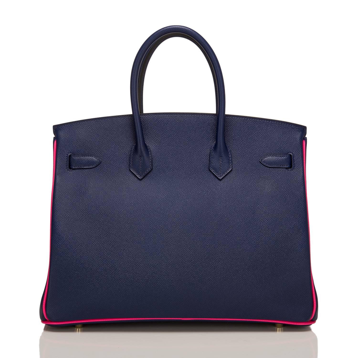 SO Horseshoe Stamped Blue Sapphire/Rose Tyrien Epsom Birkin 35cm Gold Hardware In New Condition In New York, NY