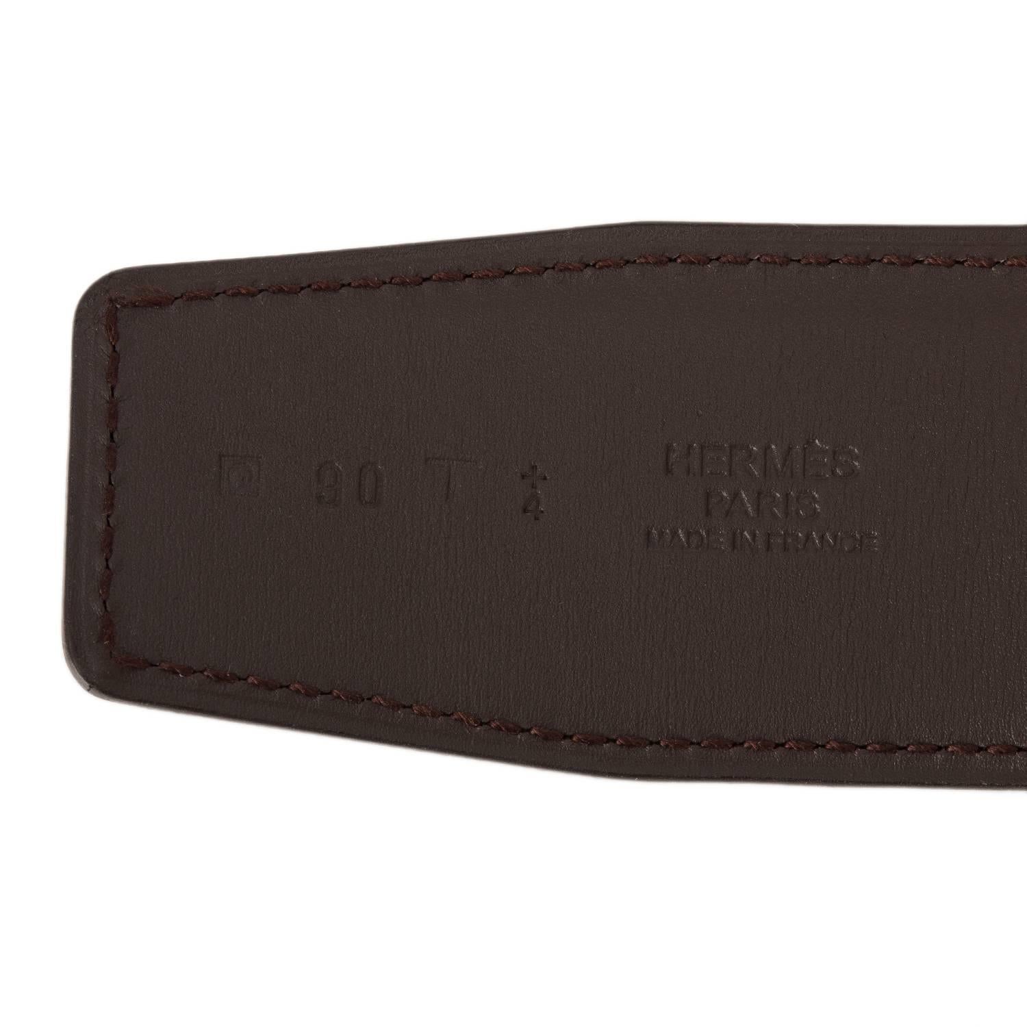 Hermes 42mm Reversible Black/Chocolate Leather Constance H Belt Brushed Gold Buc In New Condition In New York, NY