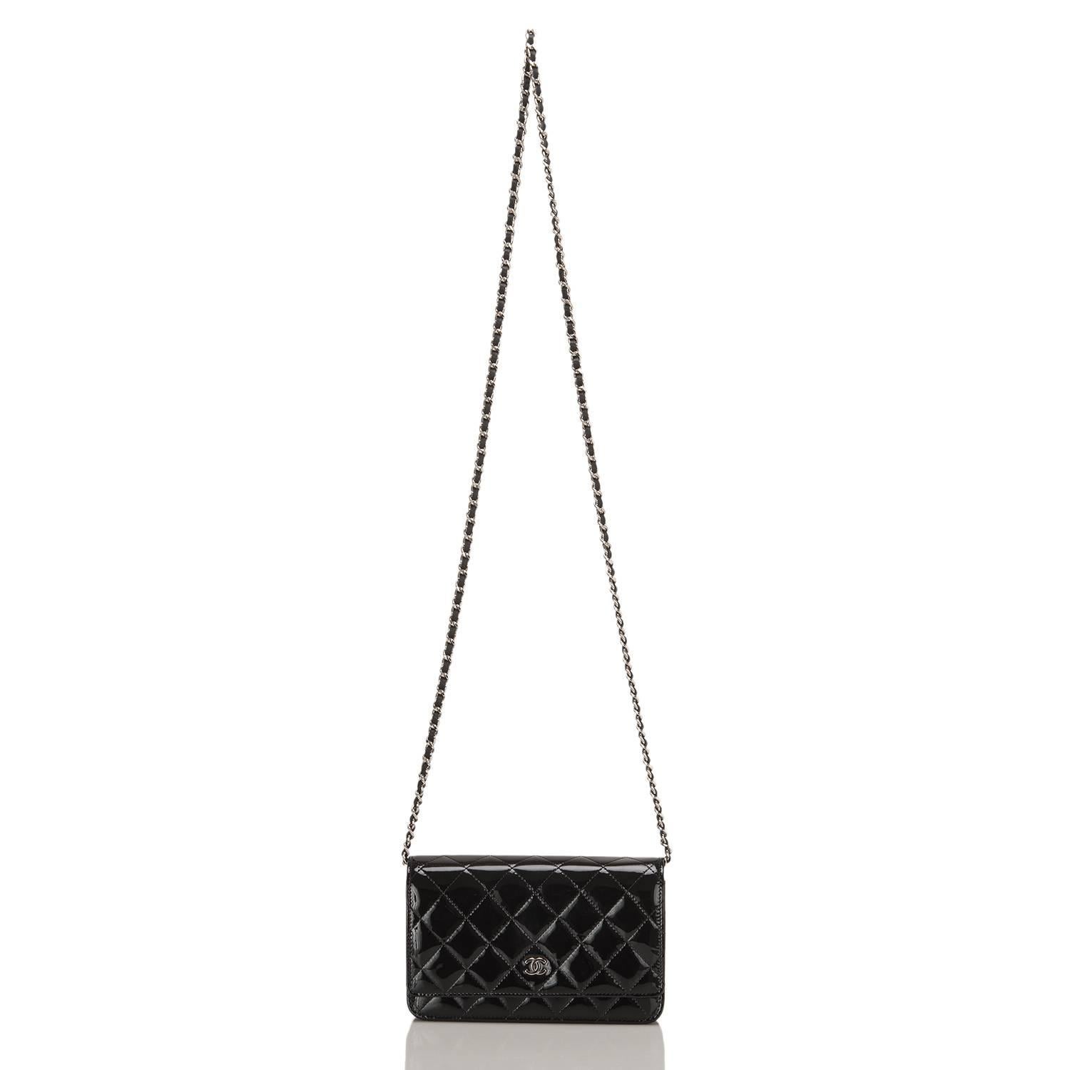 Chanel Black Classic Quilted Patent Wallet On Chain (WOC) 1