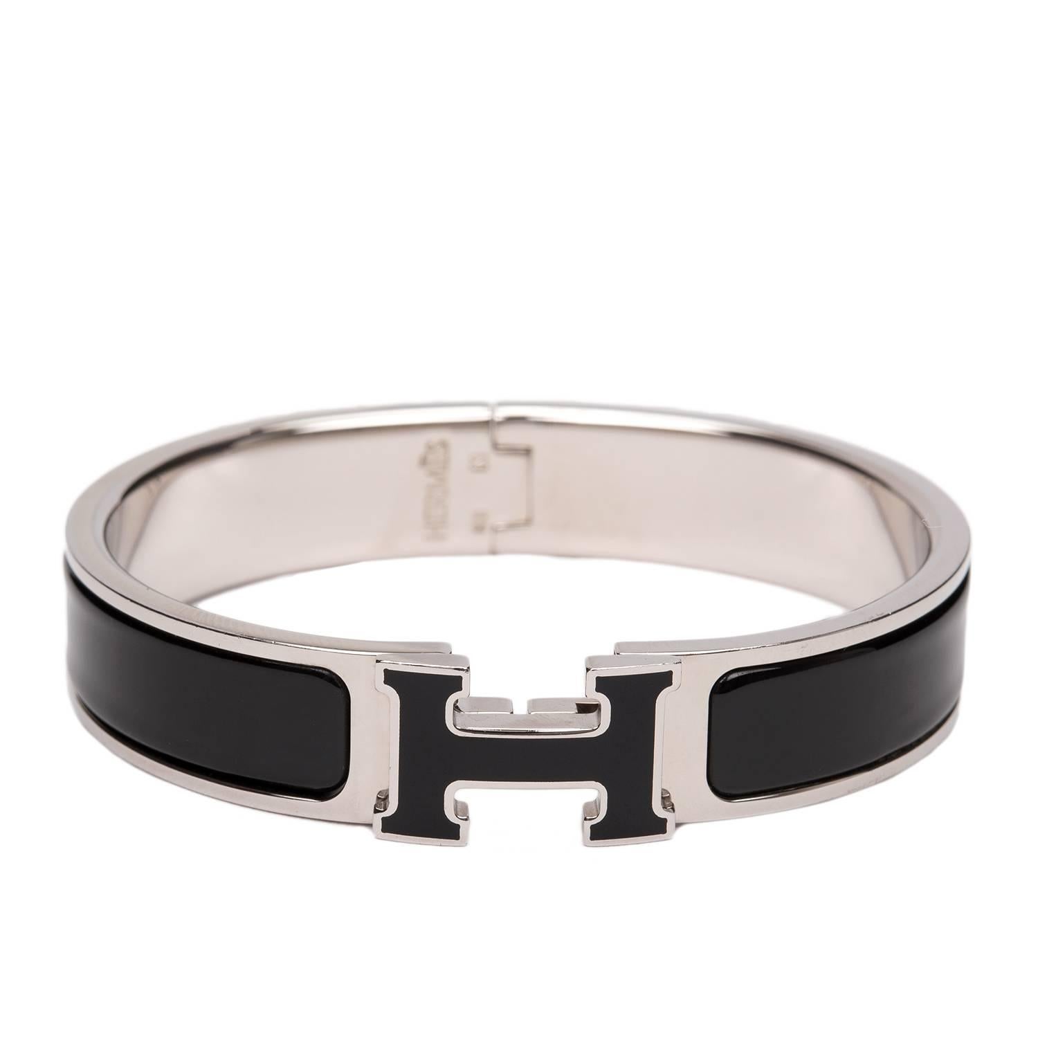 Hermes Clic Clac H Black/Black Narrow Enamel Bracelet PM