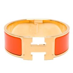 Hermes Clic Clac H Orange Wide Enamel Bracelet PM