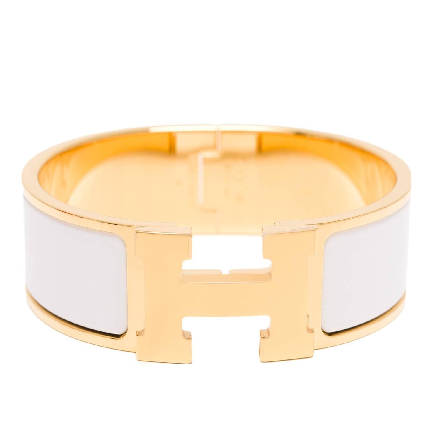 Hermes Clic Clac H White Wide Enamel Bracelet PM