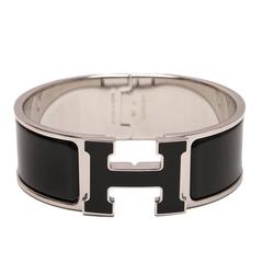 Hermes Clic-Clac H Black Wide Enamel Bracelet PM