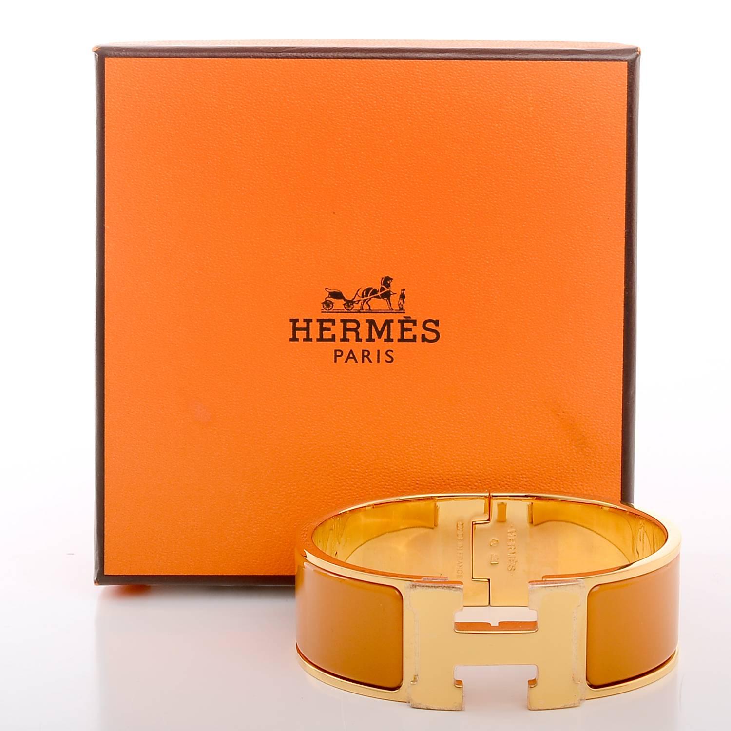 Women's Hermes Turmeric Clic Clac H Wide Enamel Bracelet PM
