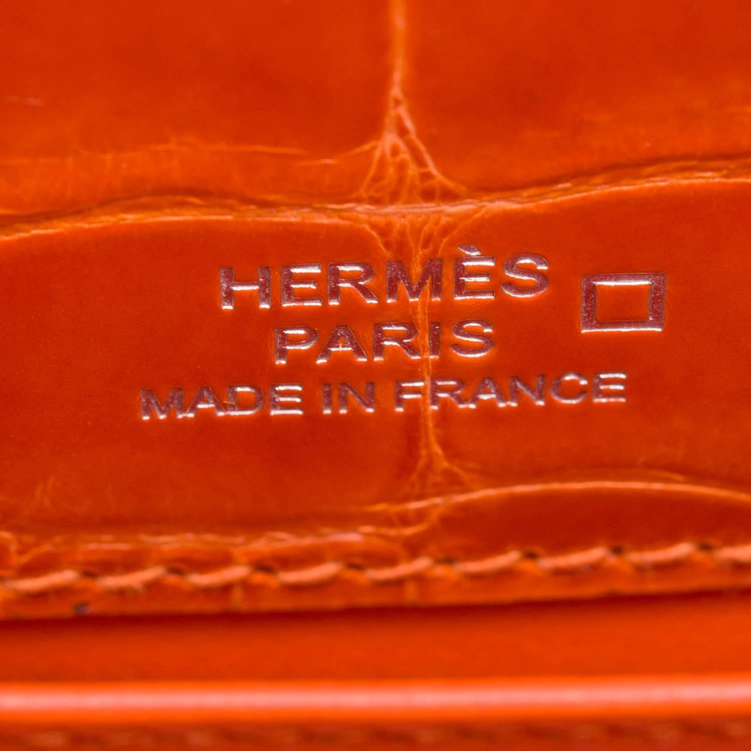 Women's Hermes Orange H Shiny Alligator Mini Kelly Pochette NEW