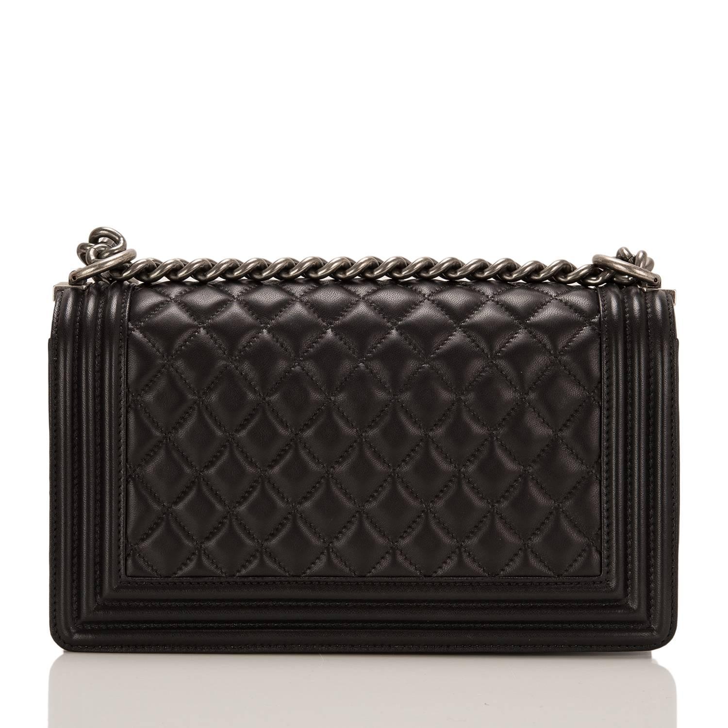 Chanel Black Quilted Lambskin Medium Boy Bag In New Condition In New York, NY