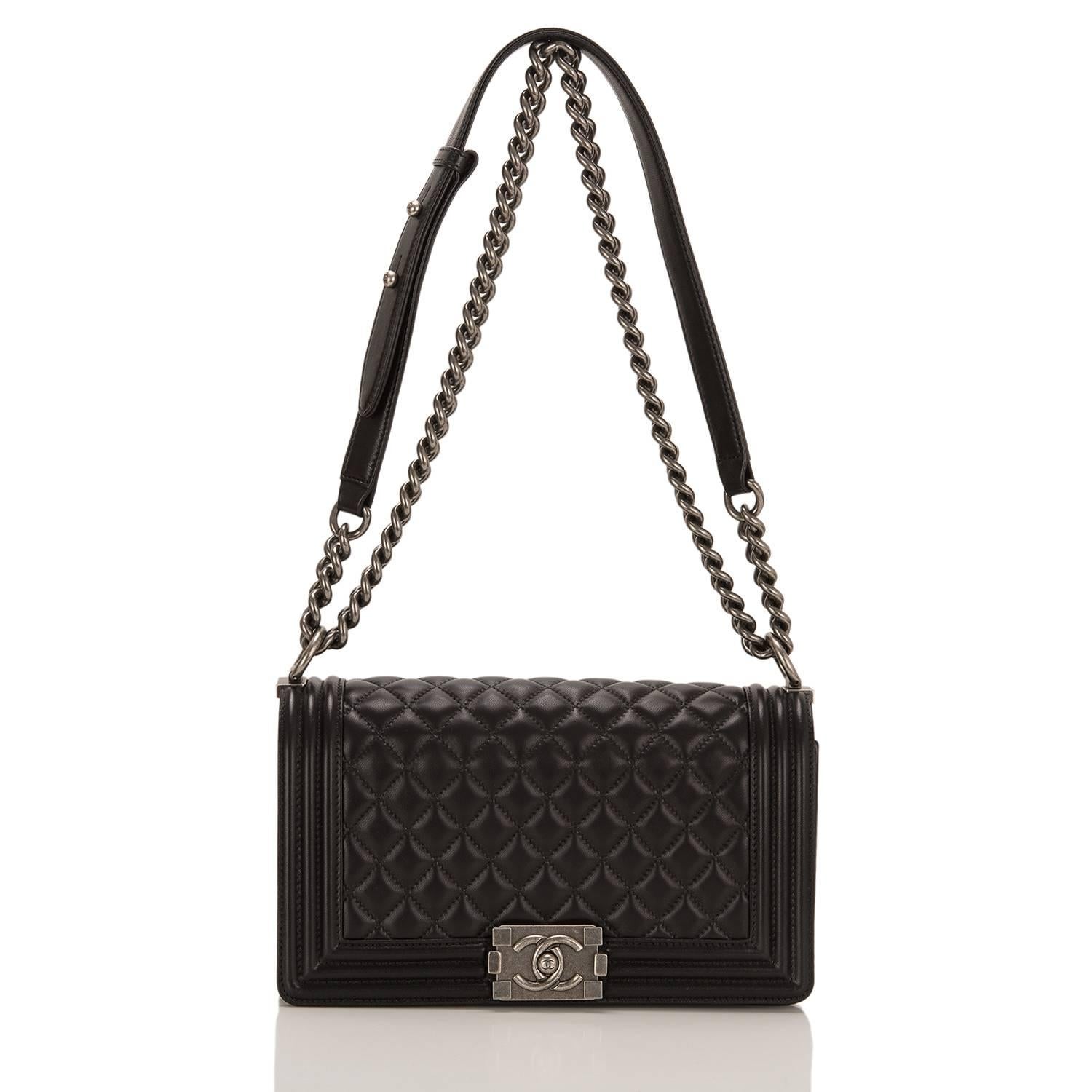 Women's Chanel Black Quilted Lambskin Medium Boy Bag
