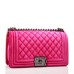 Chanel Fuchsia Quilted Velvet Medium Boy Bag