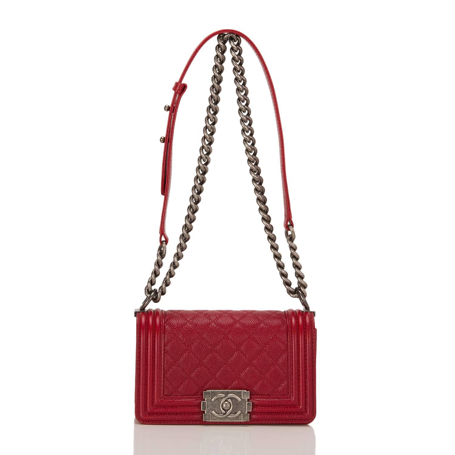 Chanel Dark Red Quilted Caviar Small Boy Bag 1