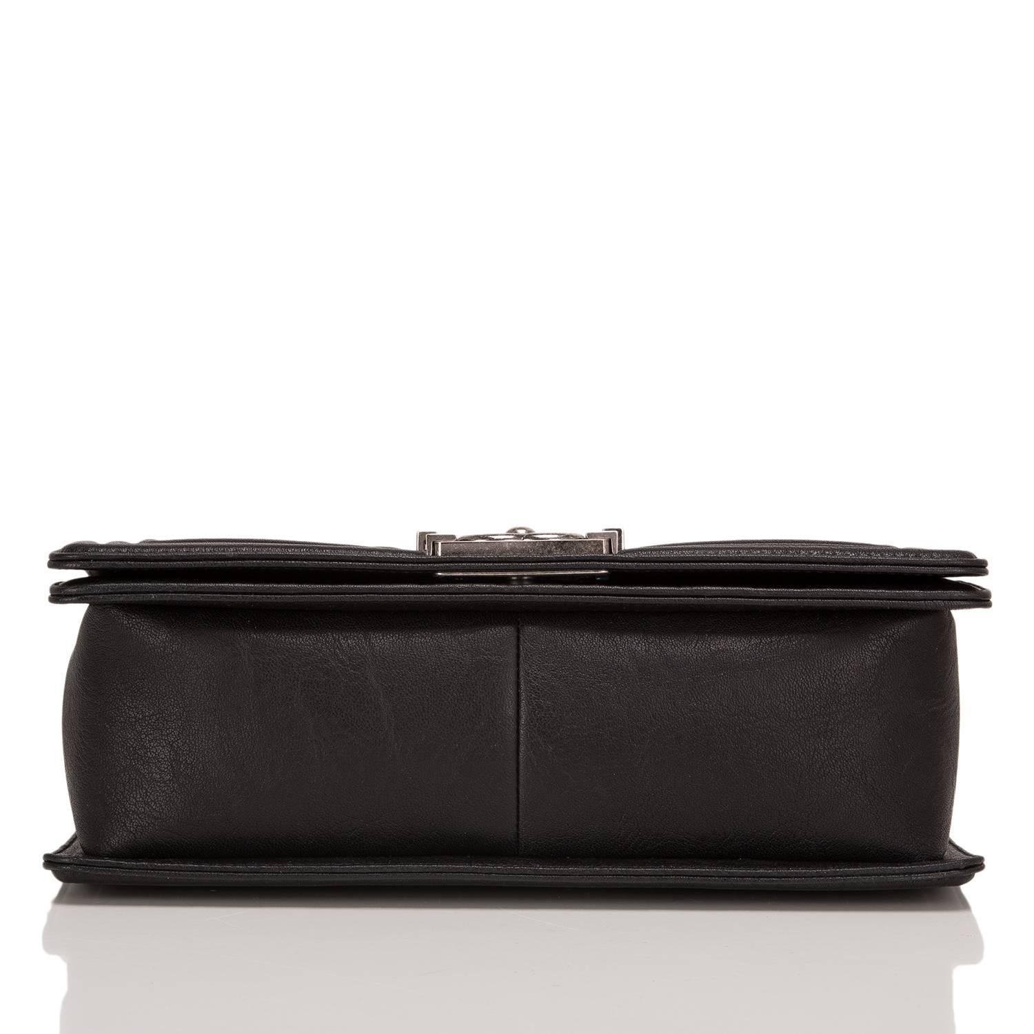 Women's Chanel Black Studded Calfskin Medium Boy Bag
