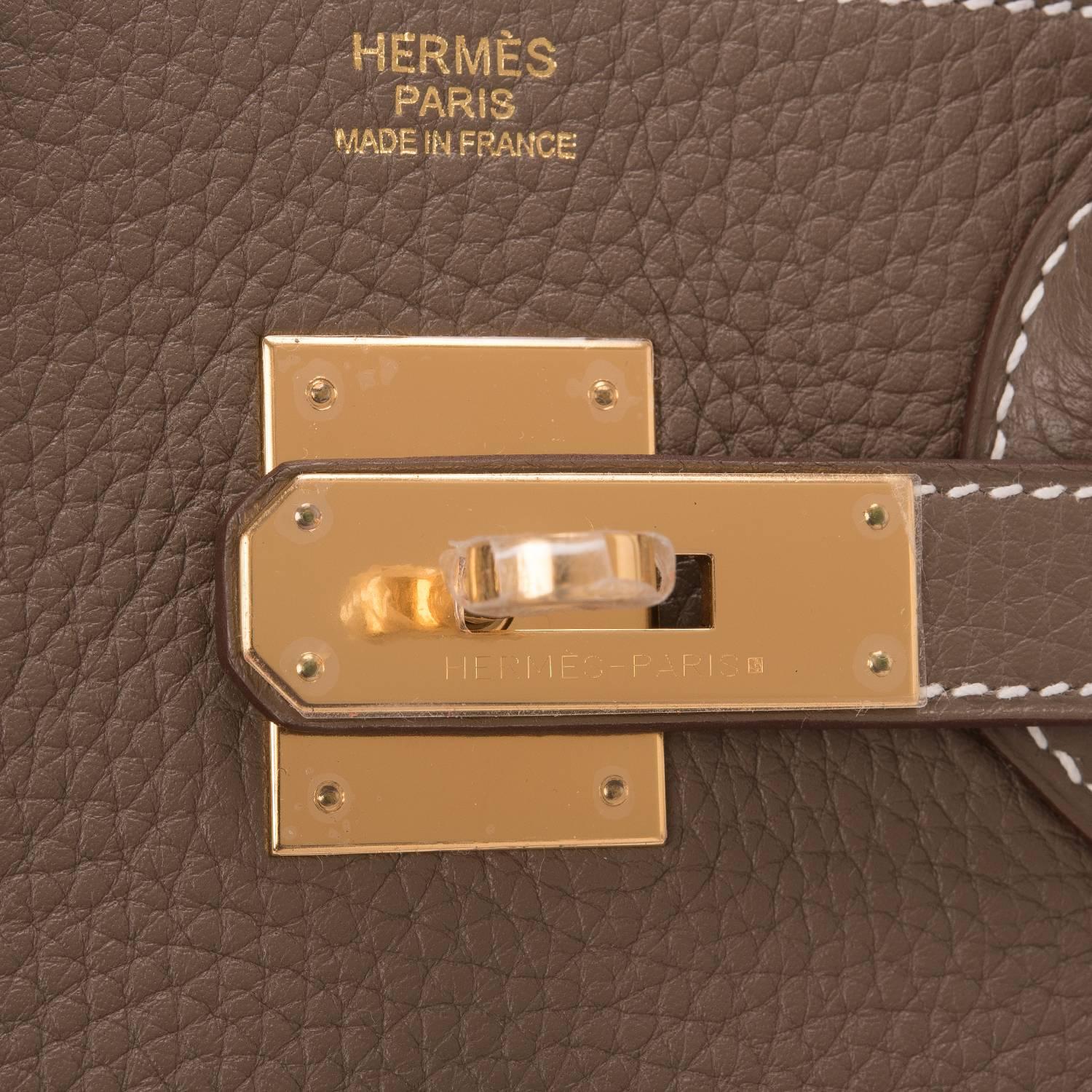 Women's Hermes Etoupe Clemence Birkin 30cm Gold Hardware For Sale