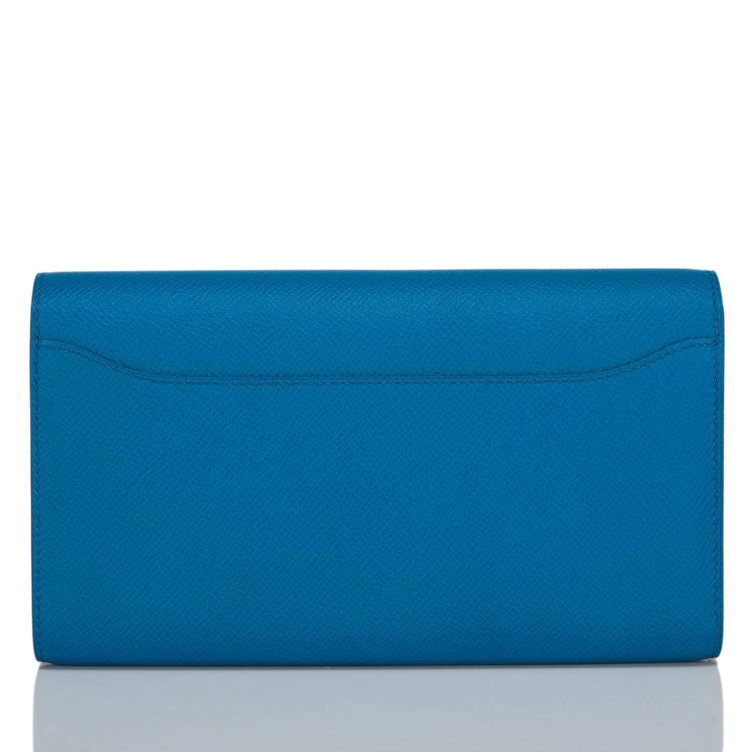 best hermes birkin replica handbags - Hermes Blue Izmir Epsom Leather Constance Long Wallet For Sale at ...