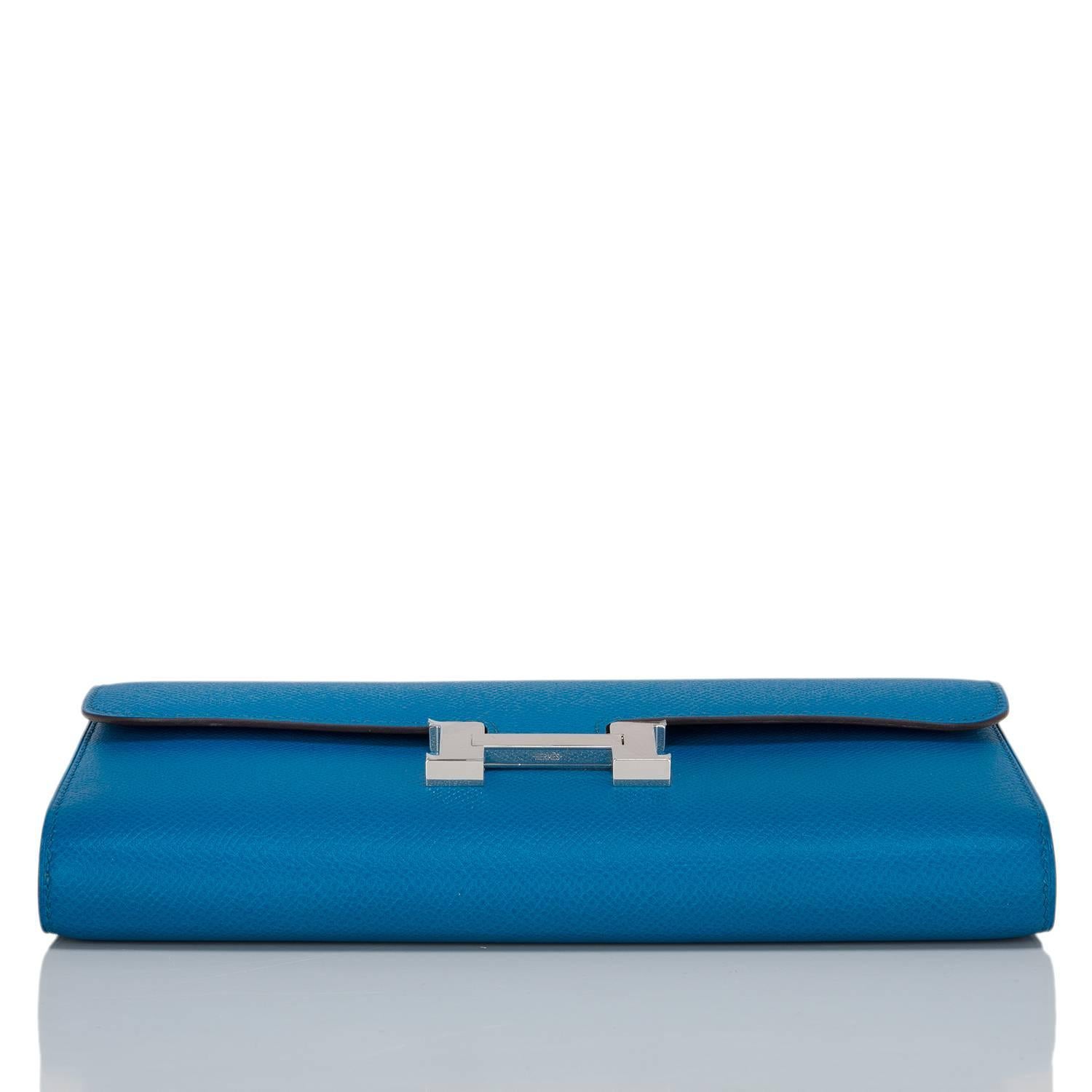 Women's Hermes Blue Izmir Epsom Leather Constance Long Wallet