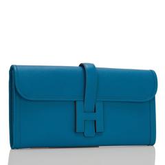Hermes Blue Izmir Epsom Jige Elan Clutch 29cm