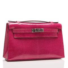 Hermes Fuchsia Lizard Mini Kelly Pochette