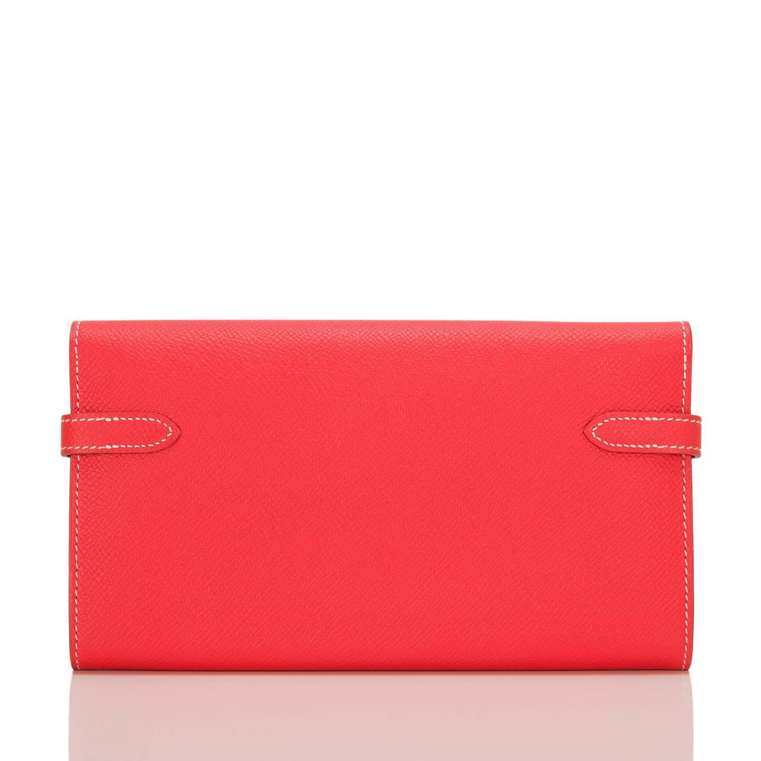 Hermes Bi-Color Rose Jaipur And Gold Epsom Kelly Longue Wallet at ...  