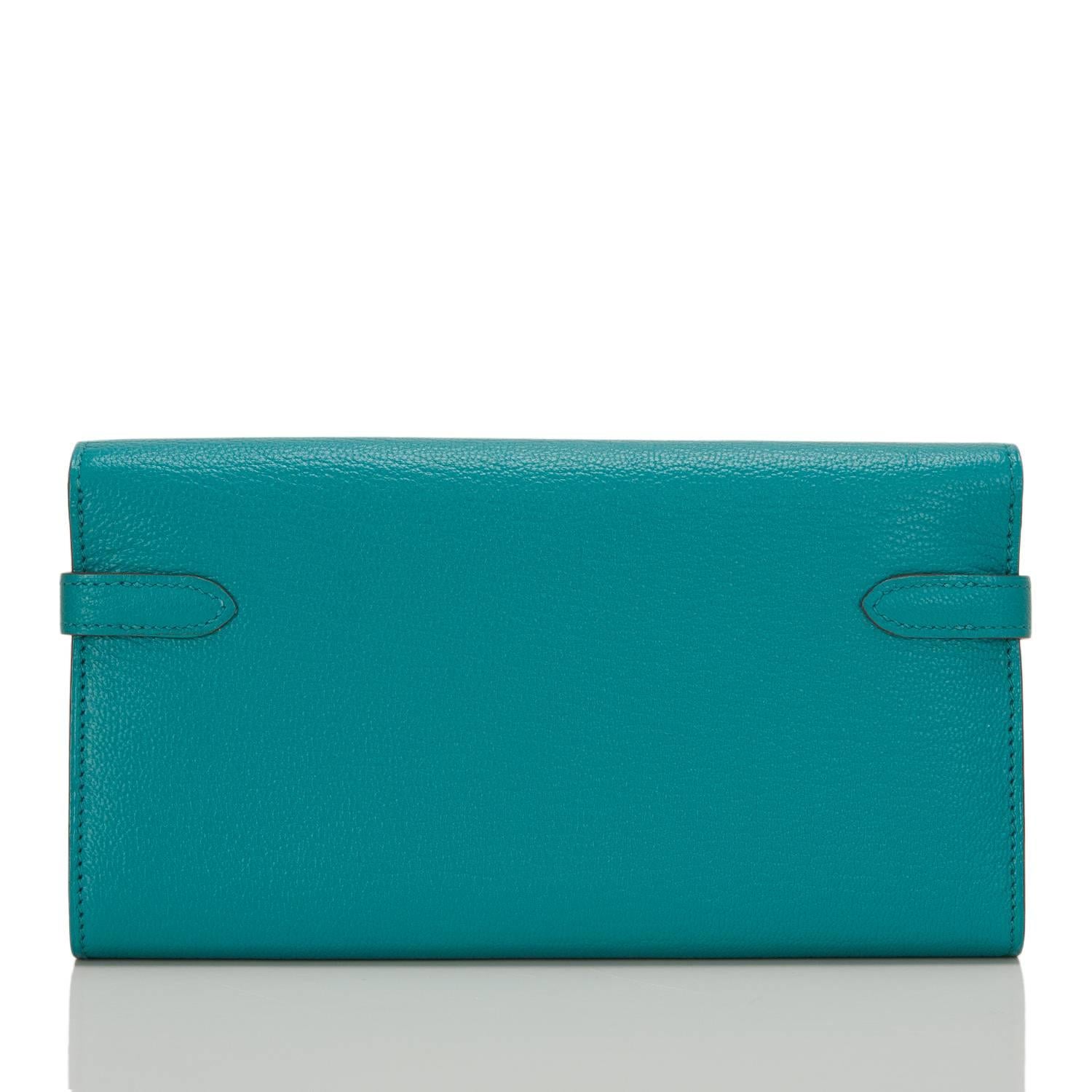 Hermes Blue Paon Chevre Kelly Long Wallet NEW For Sale 1