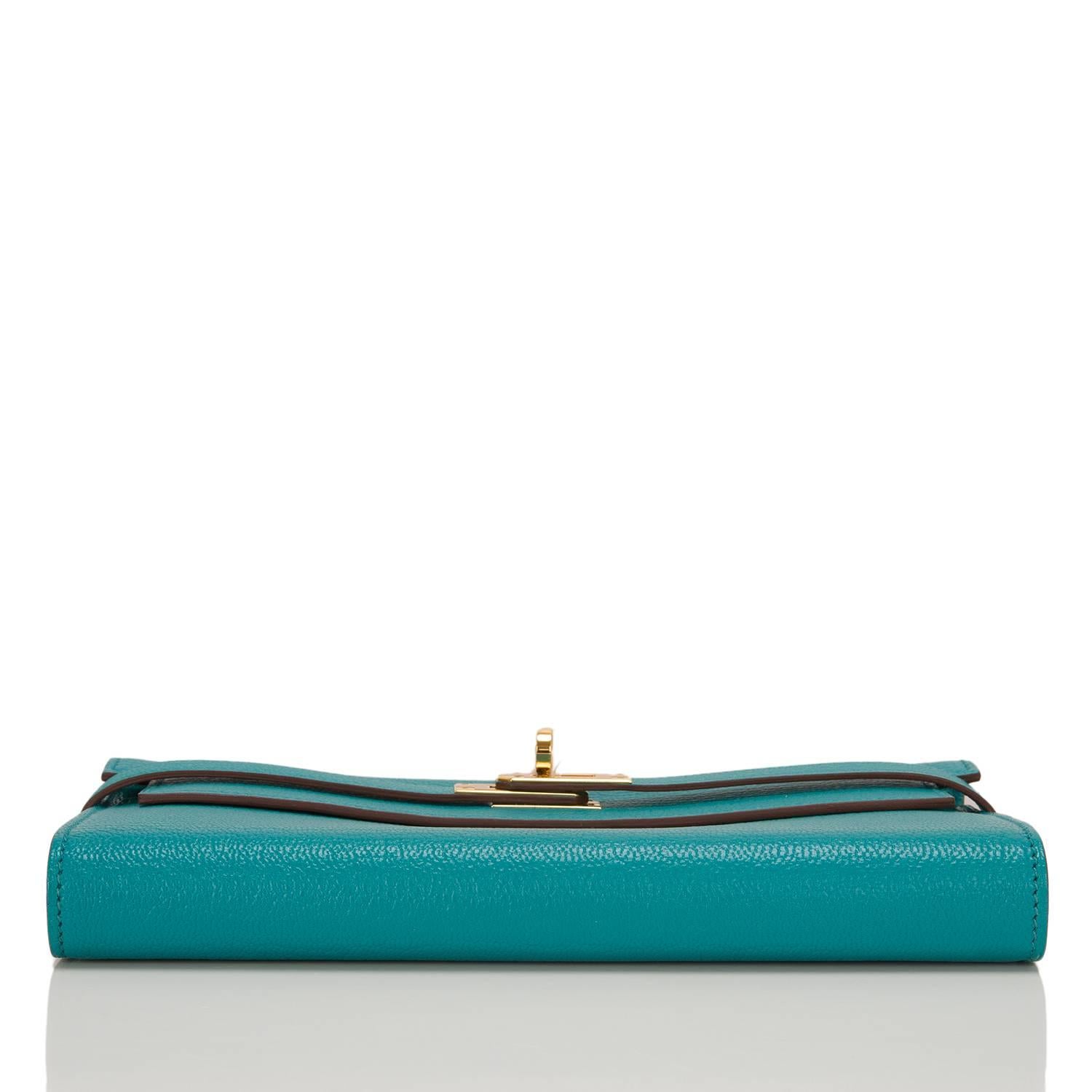 Women's Hermes Blue Paon Chevre Kelly Long Wallet NEW For Sale