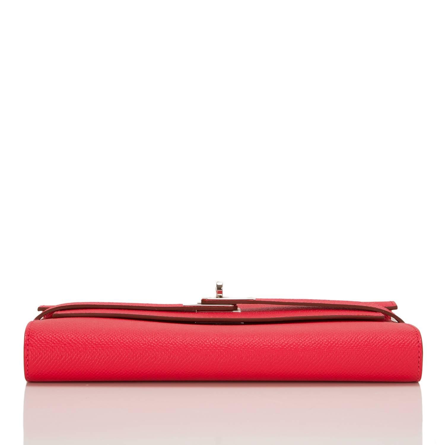 Hermes Rouge Pivoine Epsom Kelly Longue Wallet In New Condition In New York, NY
