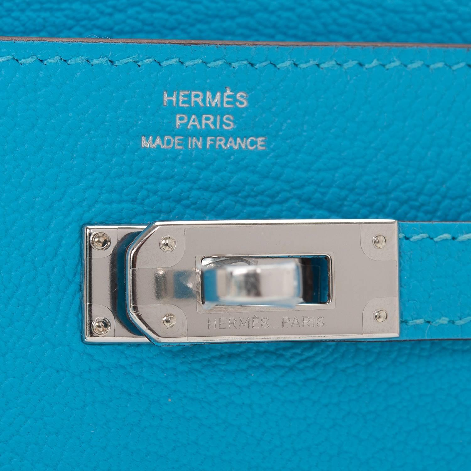 Hermes Blue Aztec Chevre Leather Kelly Long Wallet NEW For Sale 2