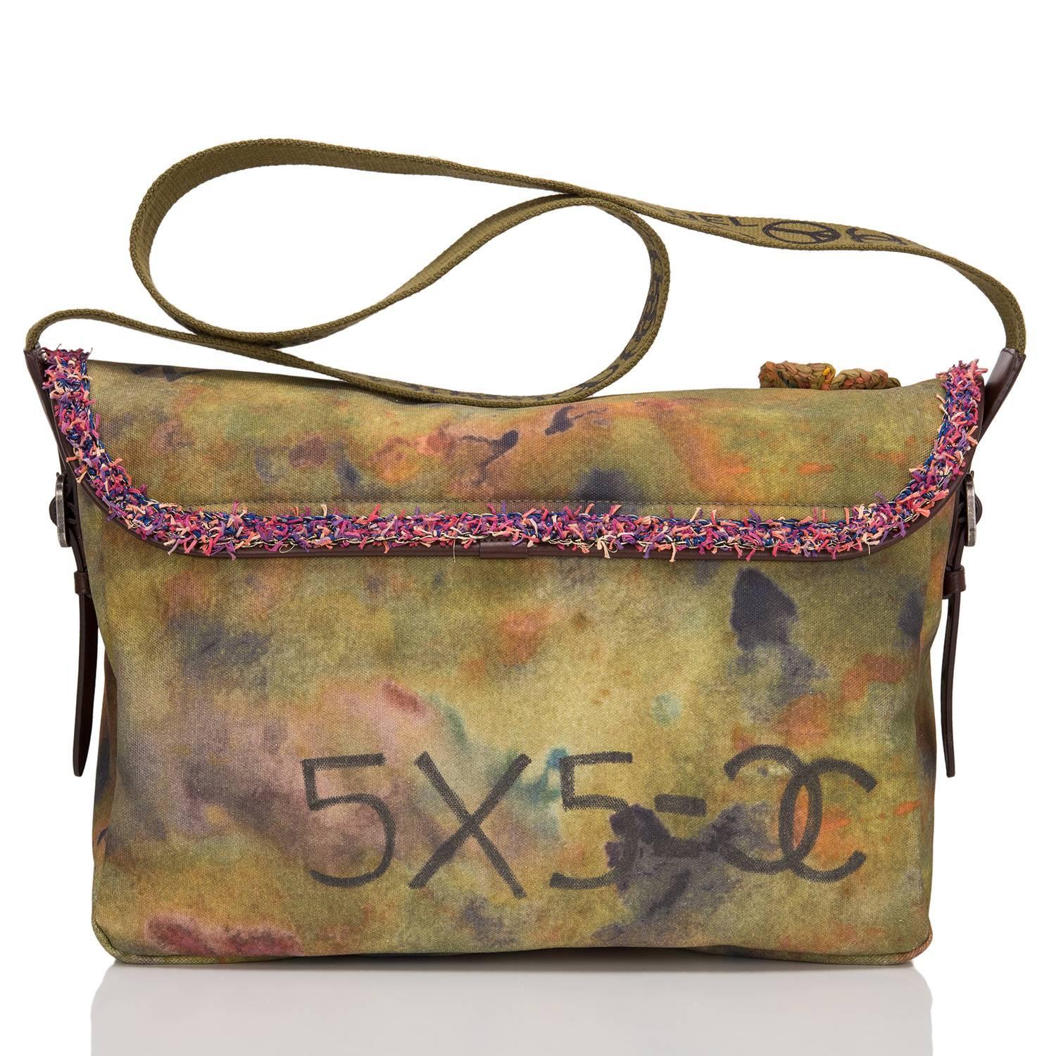 Chanel Khaki Graffiti Large Crossbody Messenger Bag at 1stdibs