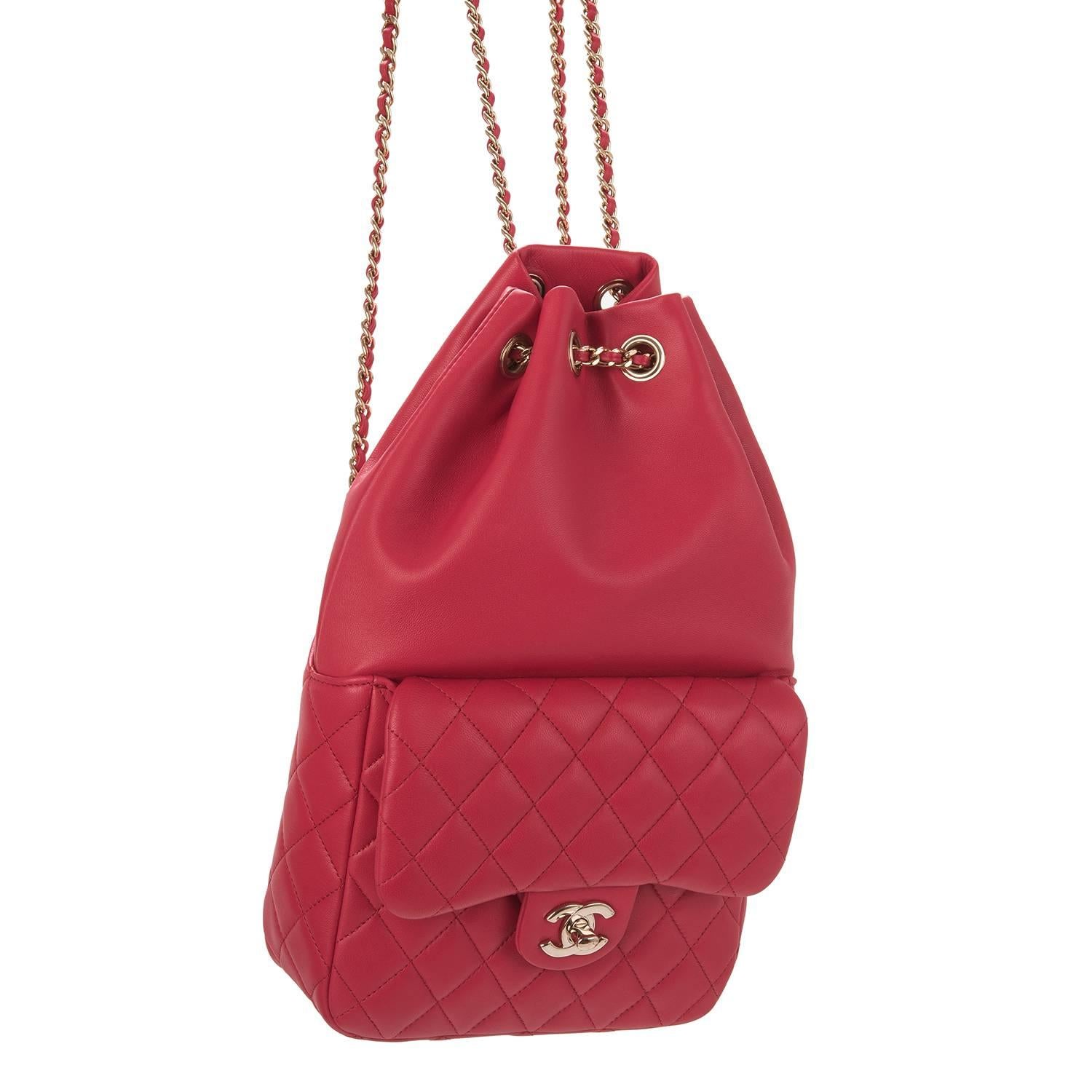 Chanel Red Lambskin Flap Backpack For Sale 1