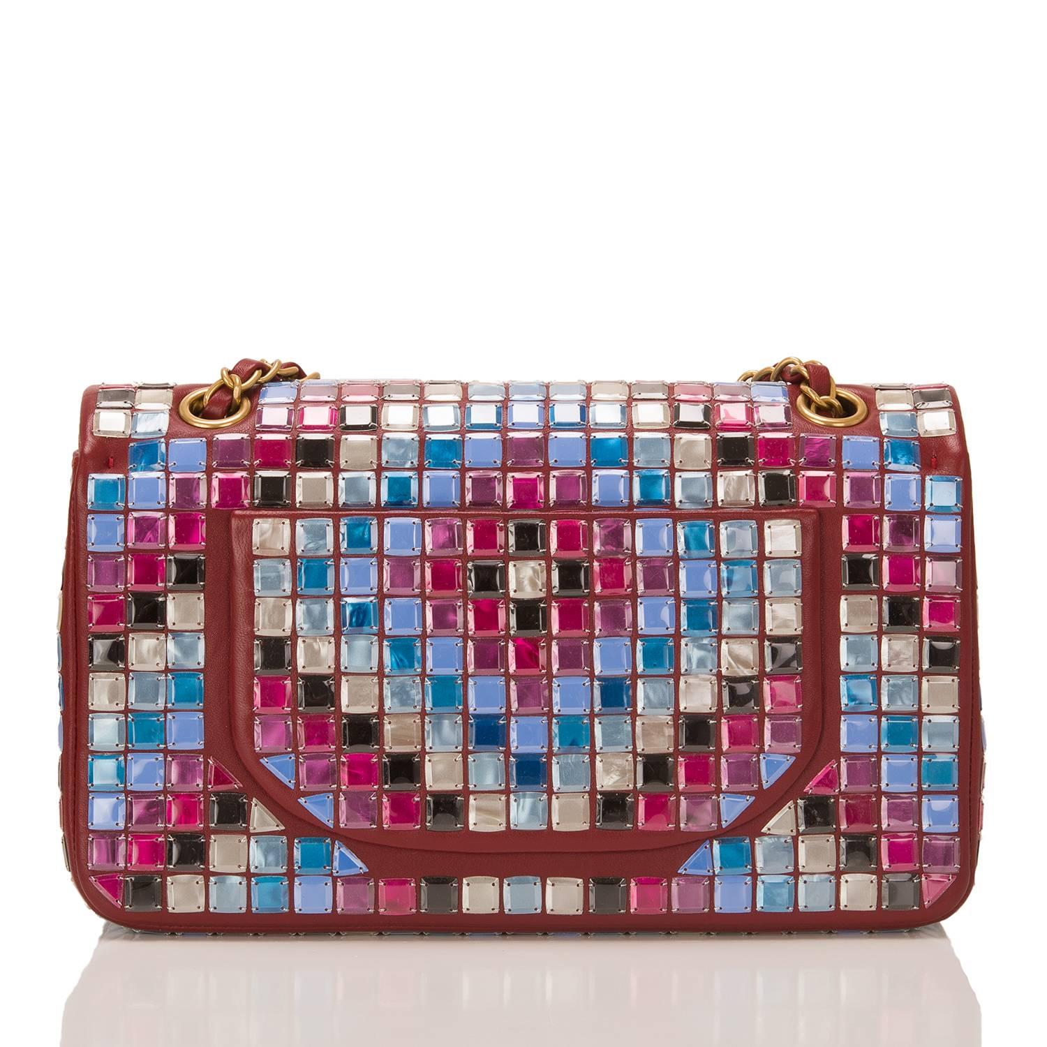 Gray Chanel Runway Red Multicolor Lambskin Medium Mosaic Flap Bag