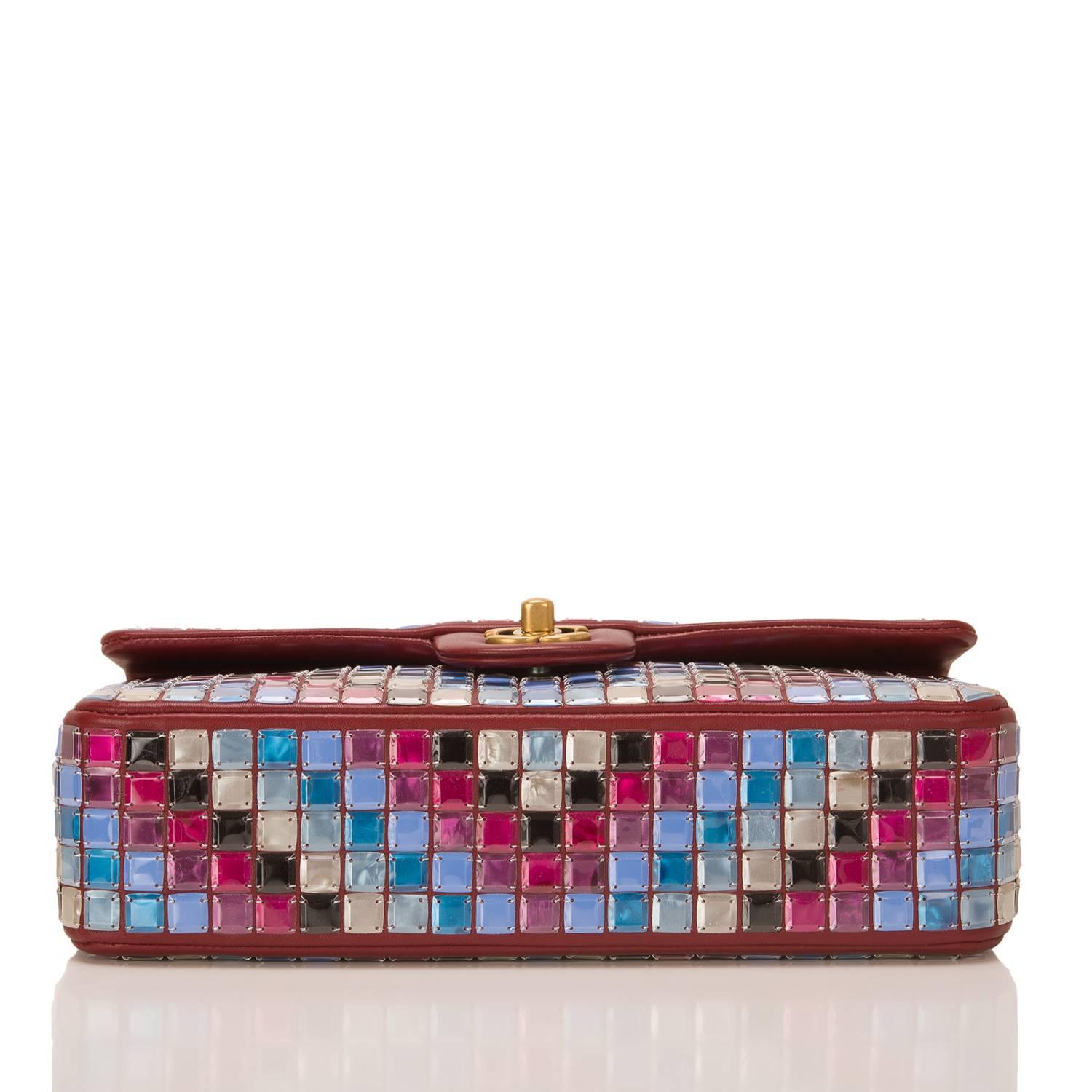 Chanel Runway Red Multicolor Lambskin Medium Mosaic Flap Bag In New Condition In New York, NY