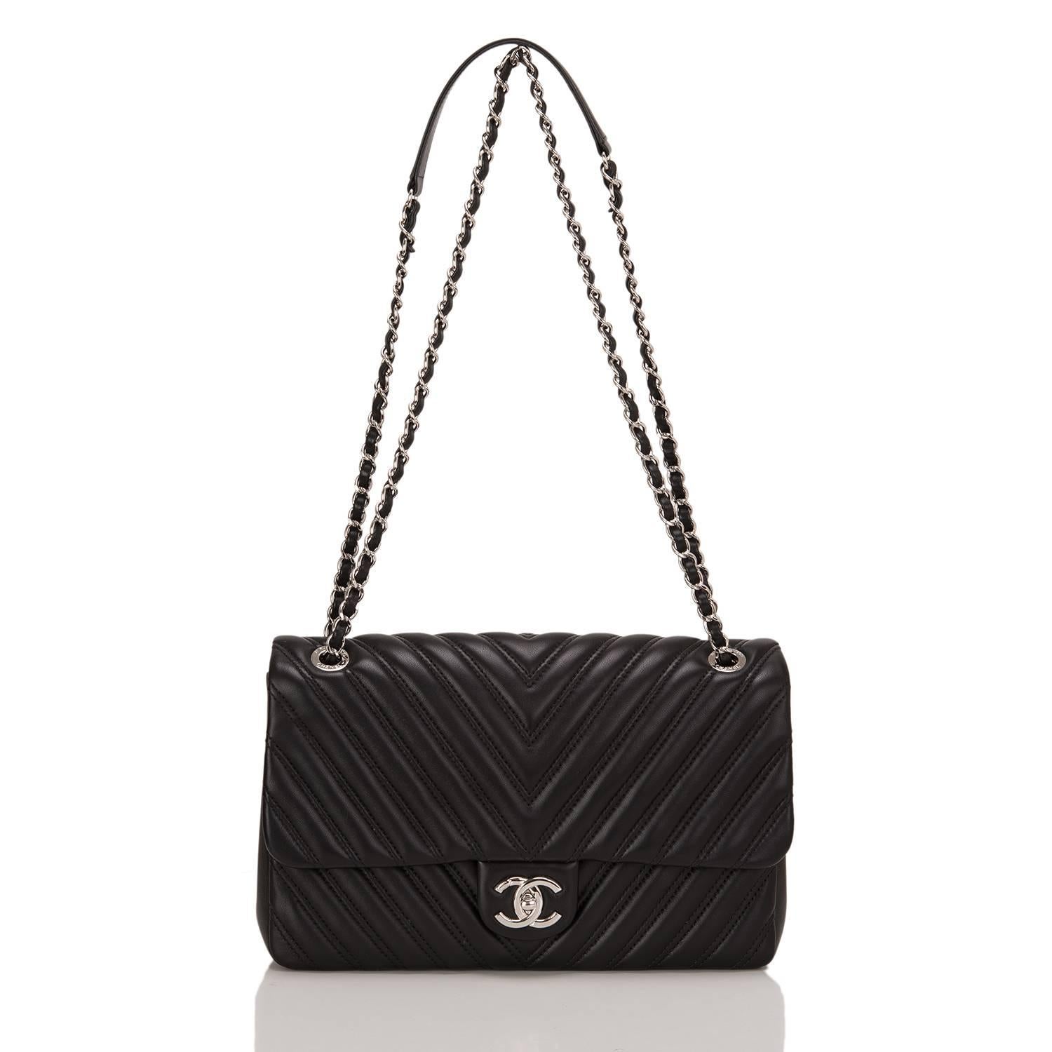 Chanel Black Chevron Lambskin Jumbo Flap Bag 1