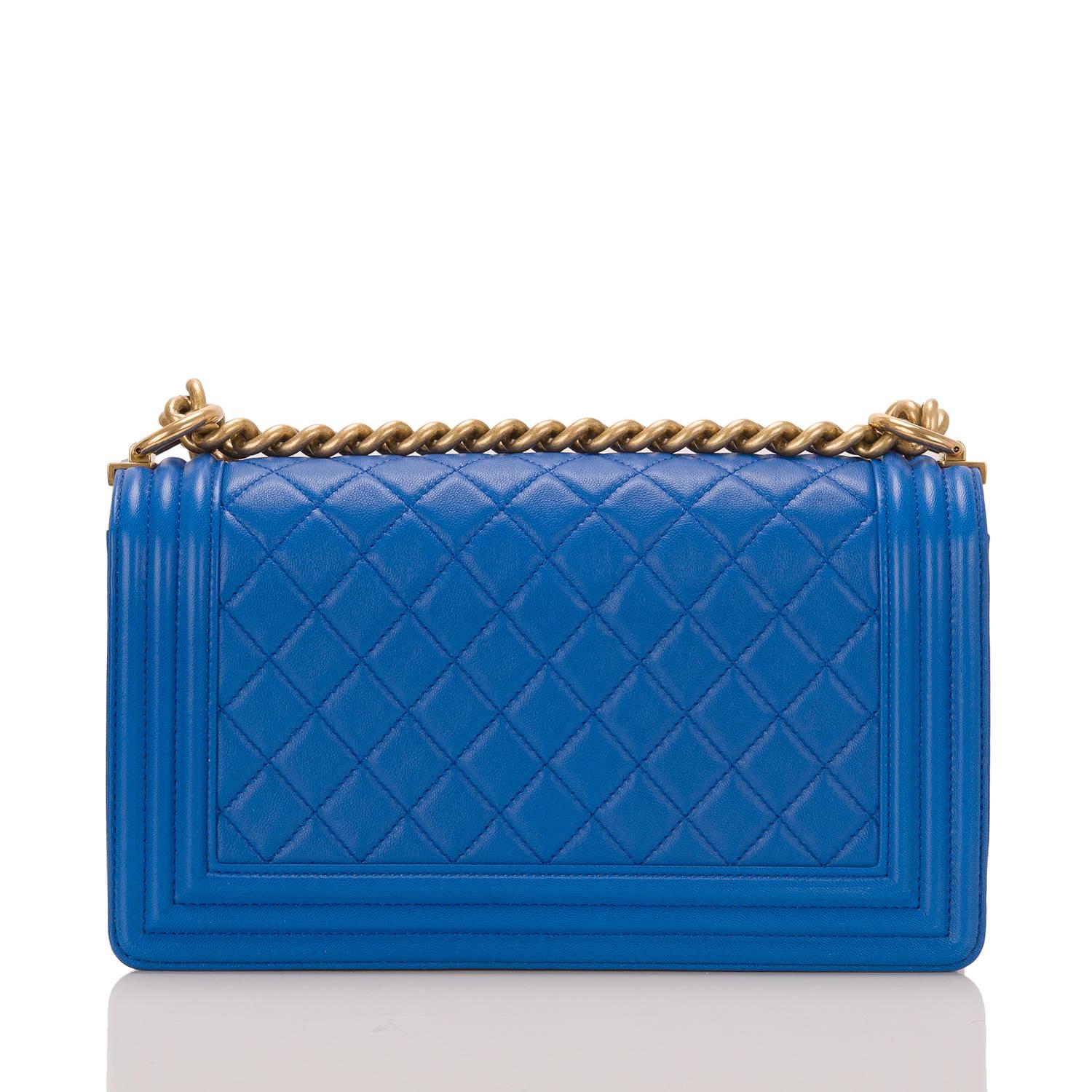 Chanel Blue Quilted Lambskin Medium Boy Bag In New Condition In New York, NY