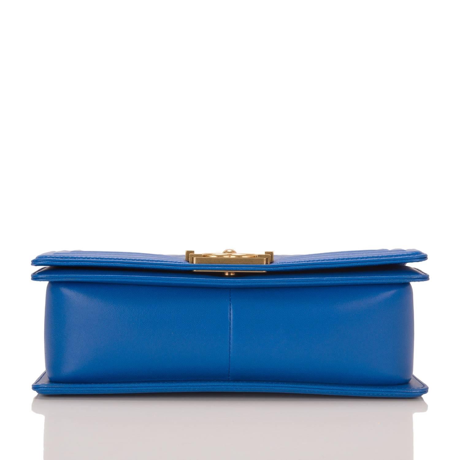 Women's Chanel Blue Quilted Lambskin Medium Boy Bag