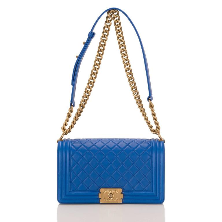 Chanel Blue Quilted Lambskin Medium Boy Bag at 1stDibs