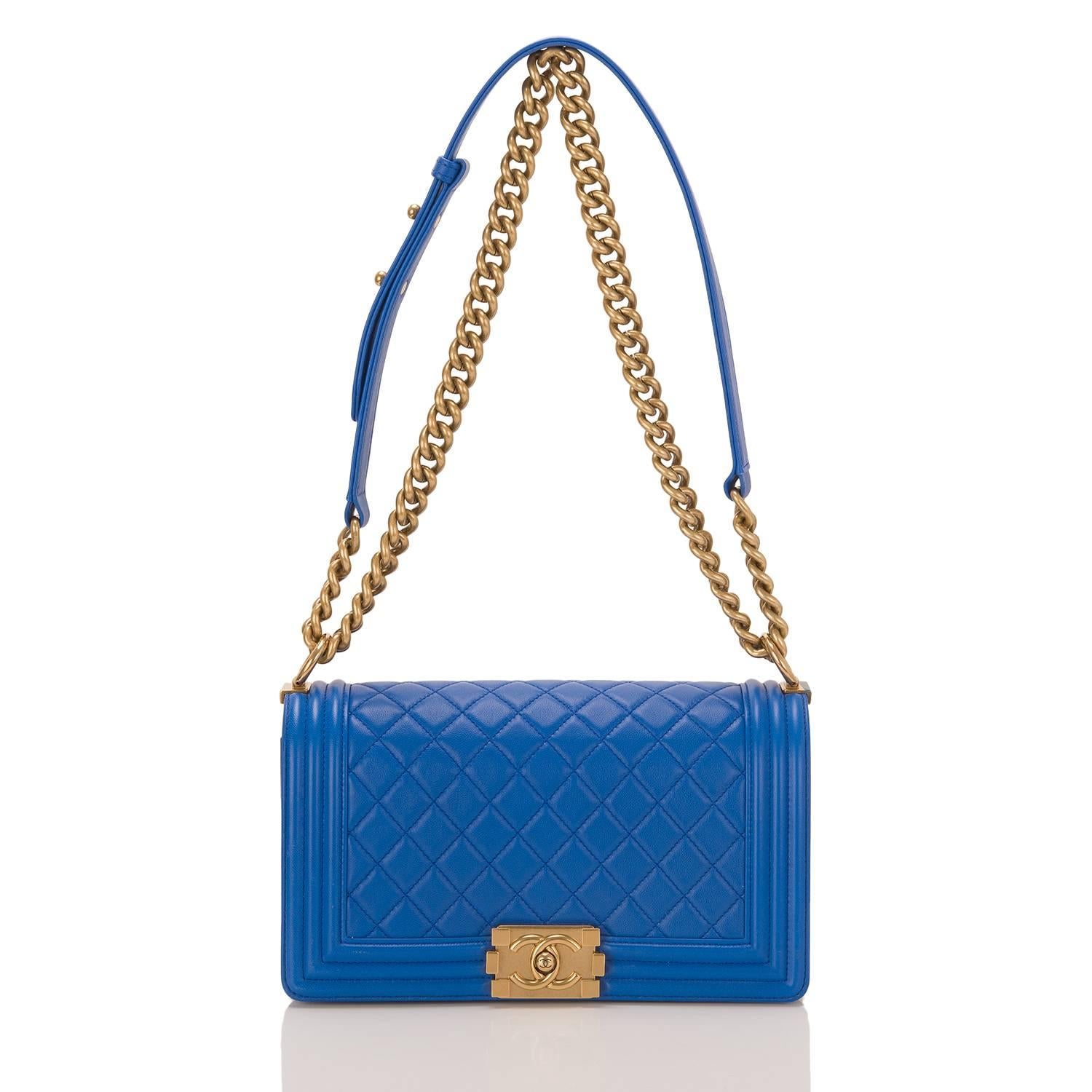 Chanel Blue Quilted Lambskin Medium Boy Bag 1