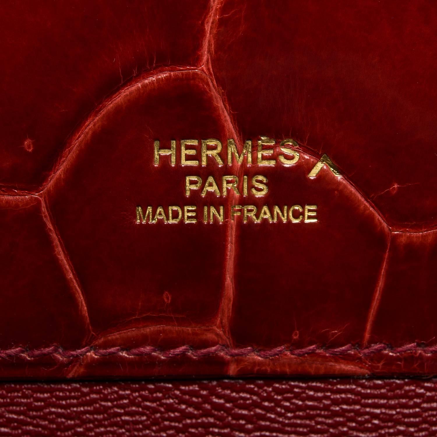Hermes Rouge H Shiny Porosus Crocodile Kelly Cut 2