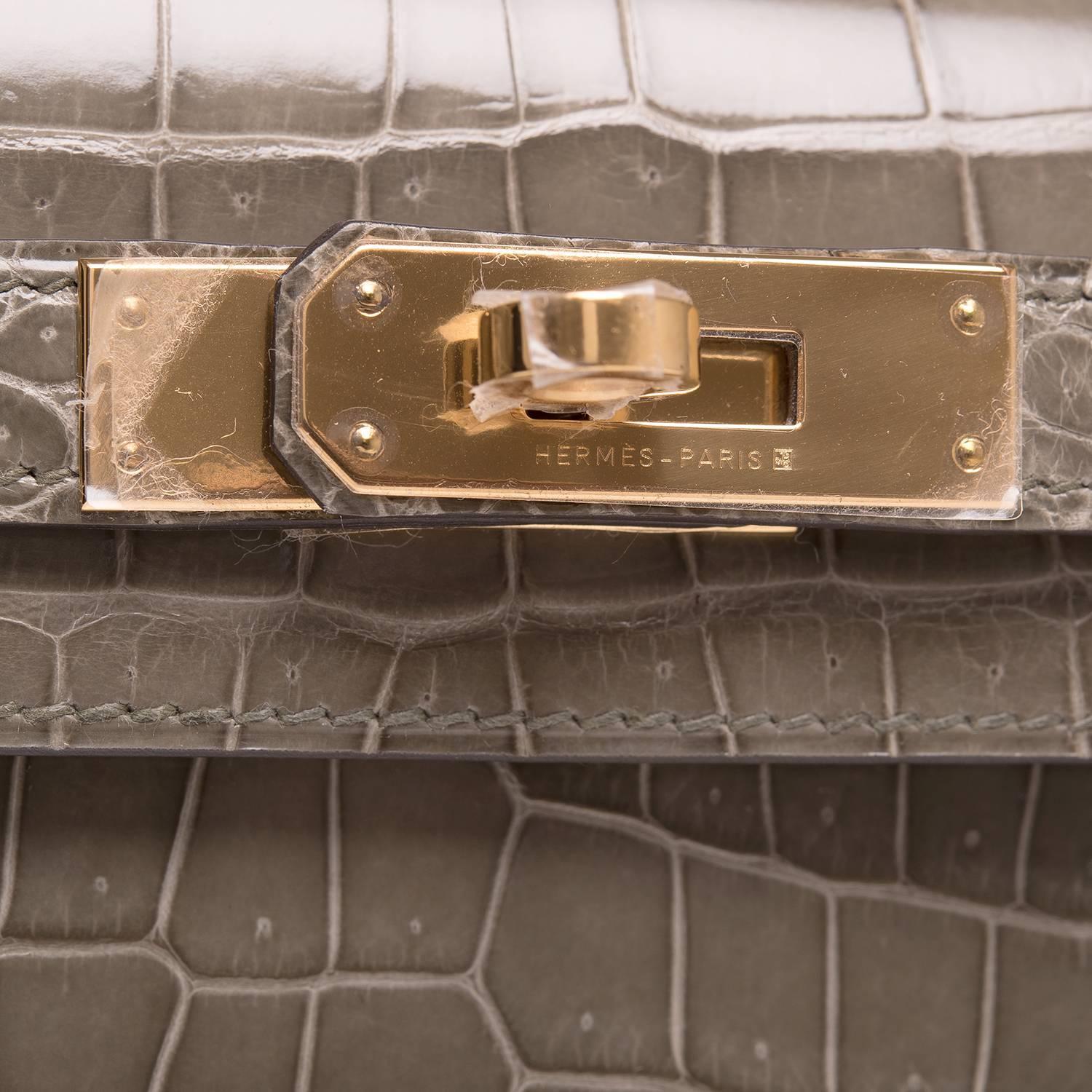 Hermes Gris Tourterelle Shiny Porosus Crocodile Kelly Cut For Sale ...  