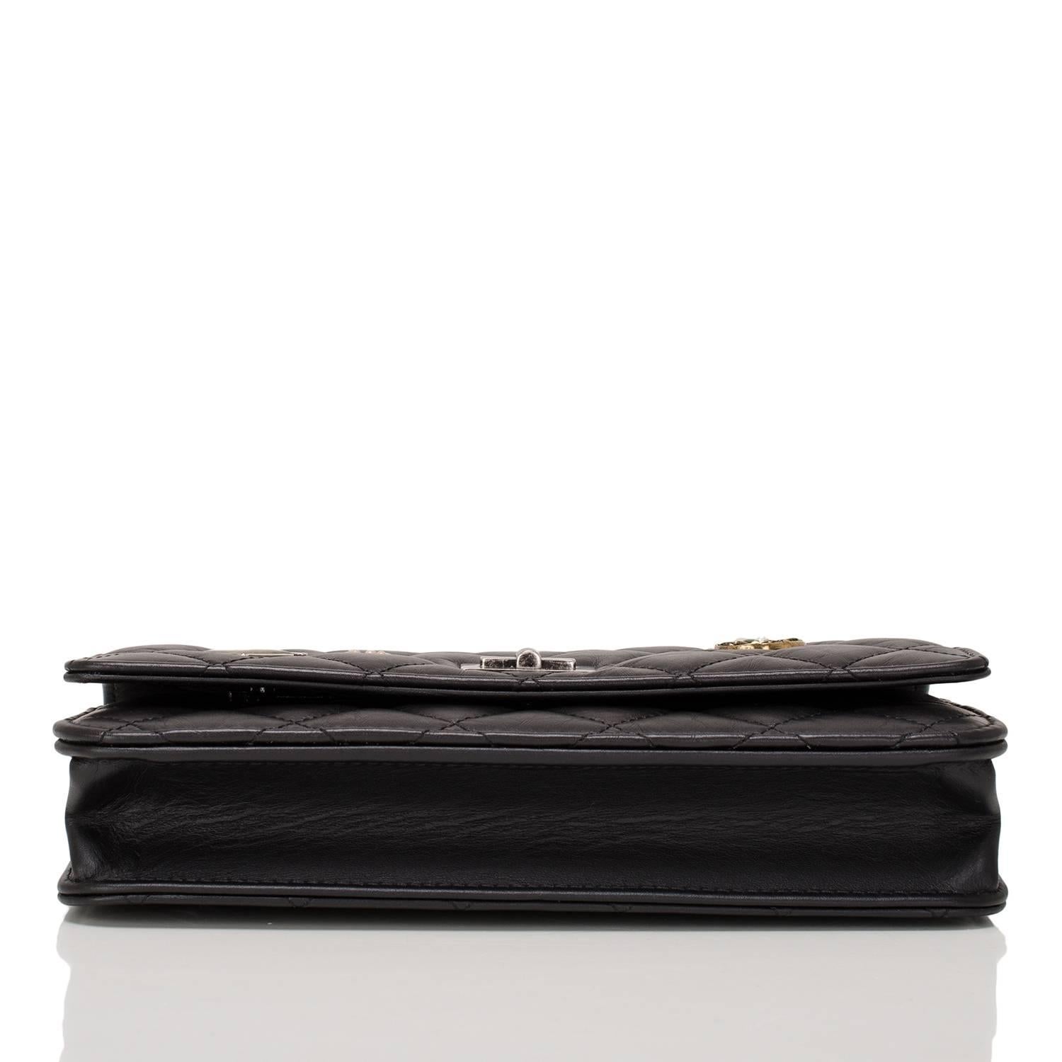 Women's Chanel Black Lucky Charms Symbols Wallet On Chain (WOC)