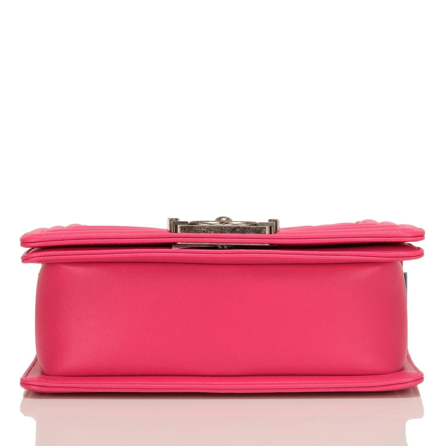 Chanel Fuchsia Pink Lambskin Small Boy Bag 1