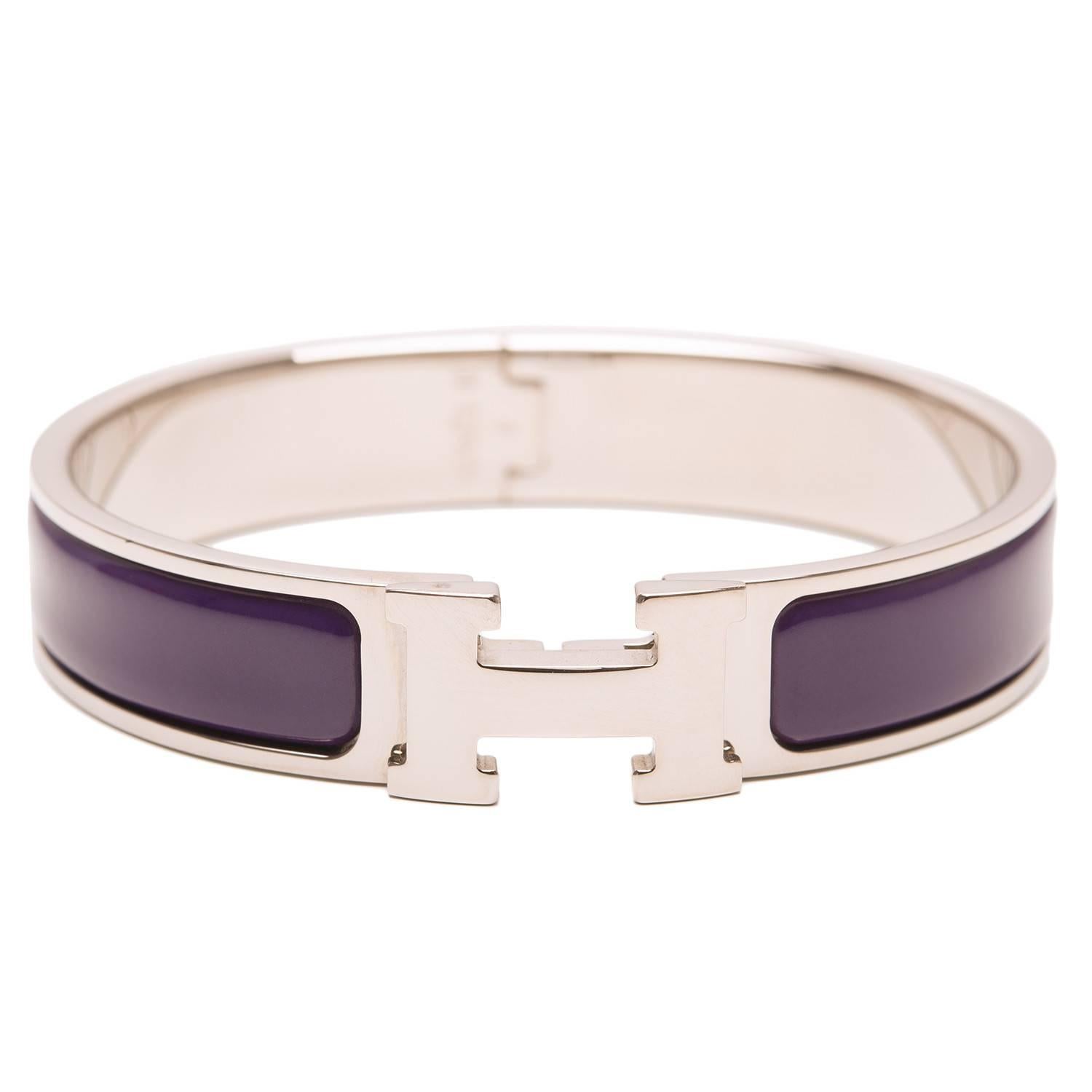Hermes Prune Clic Clac H Narrow Enamel Bracelet PM For Sale