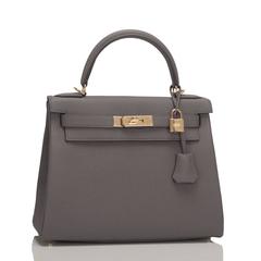 Hermes Etain Togo 28cm Gold Hardware Kelly Bag
