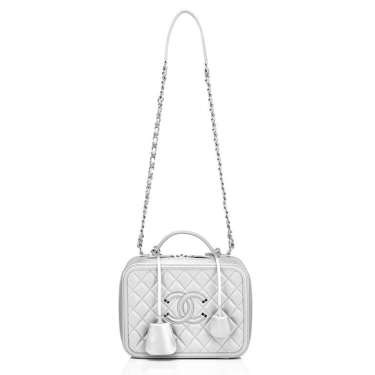 Chanel Silver Caviar Medium Filigree Vanity Case at 1stDibs chanel