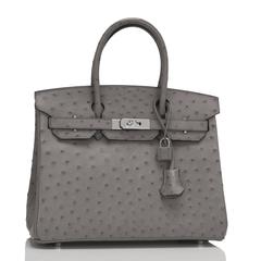 Hermes 30cm Palladium Hardware Gris Tourterelle Ostrich Birkin Bag