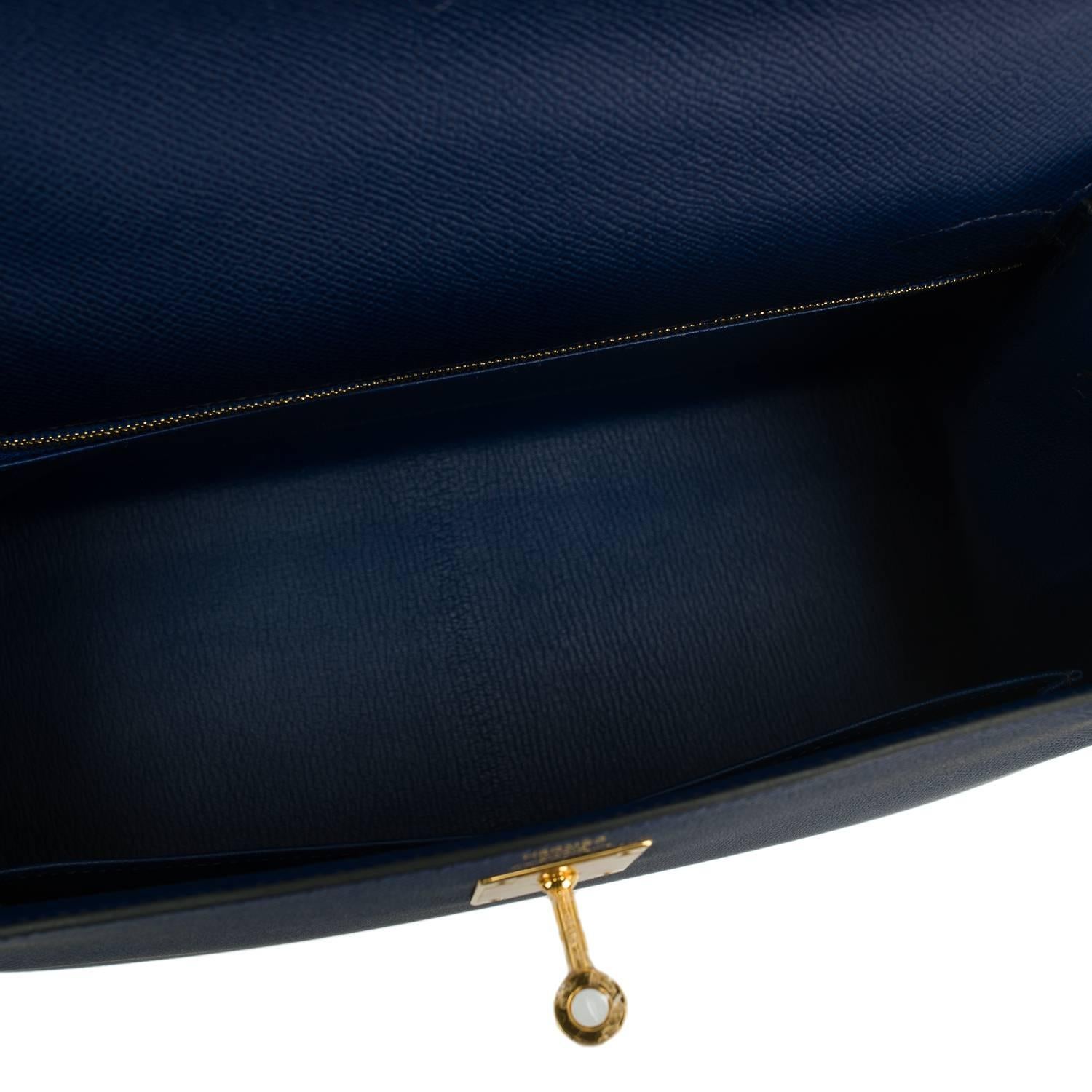 Hermes Blue Sapphire Epsom Sellier Kelly 28cm Gold Hardware In New Condition For Sale In New York, NY