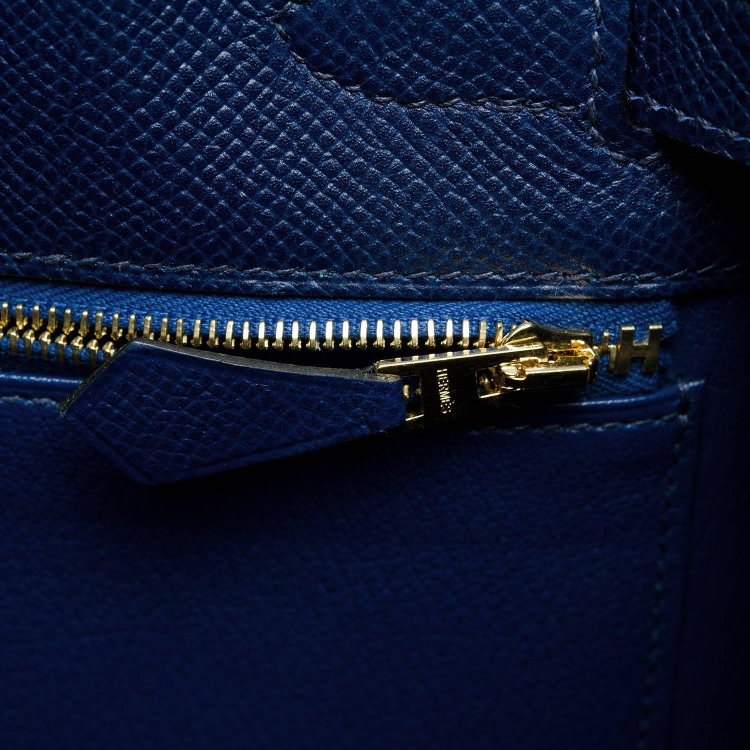 Women's Hermes Blue Sapphire Epsom Sellier Kelly 28cm Gold Hardware For Sale