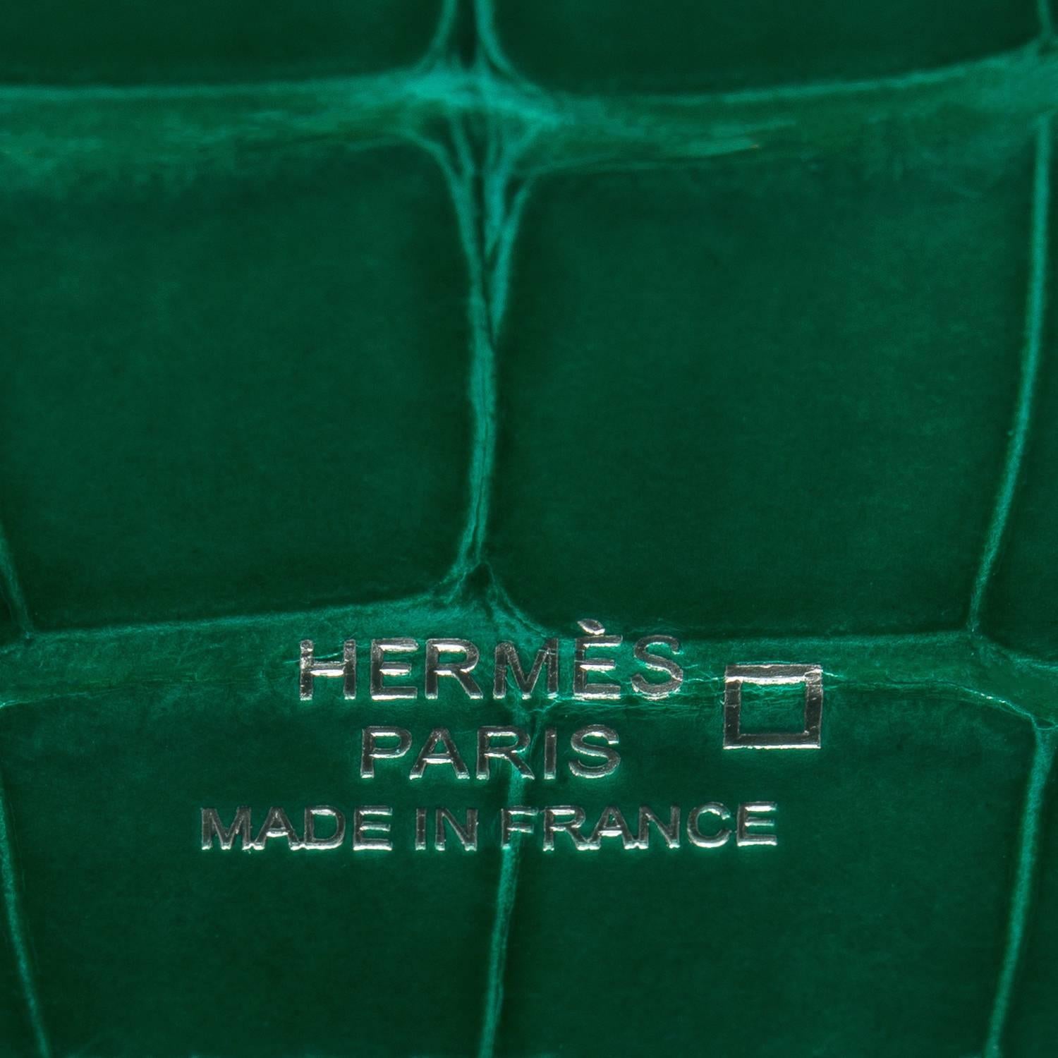 Hermes Emerald Shiny Alligator Mini Kelly Pochette For Sale 3