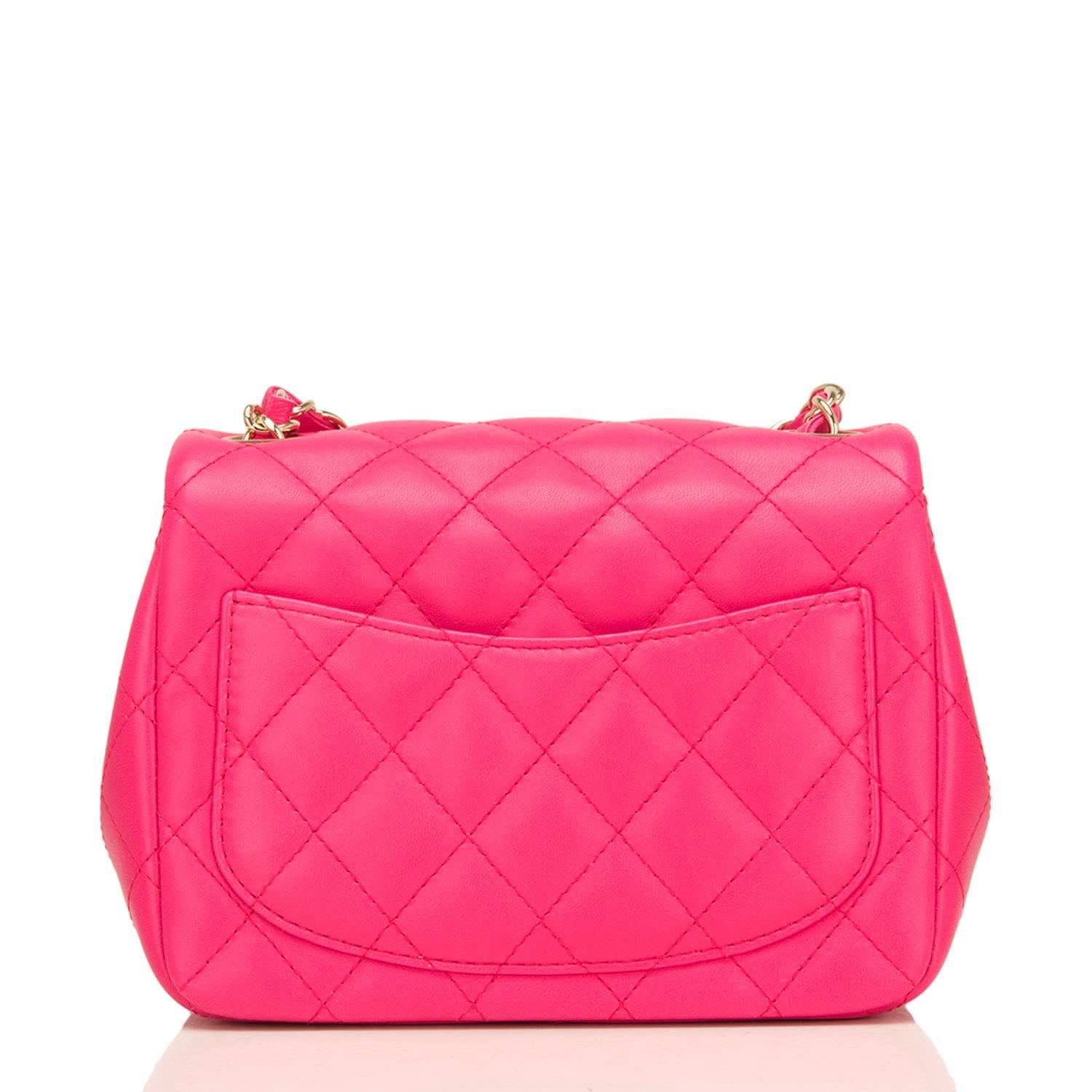 Chanel Fuchsia Quilted Lambskin Square Mini Flap Bag In New Condition In New York, NY