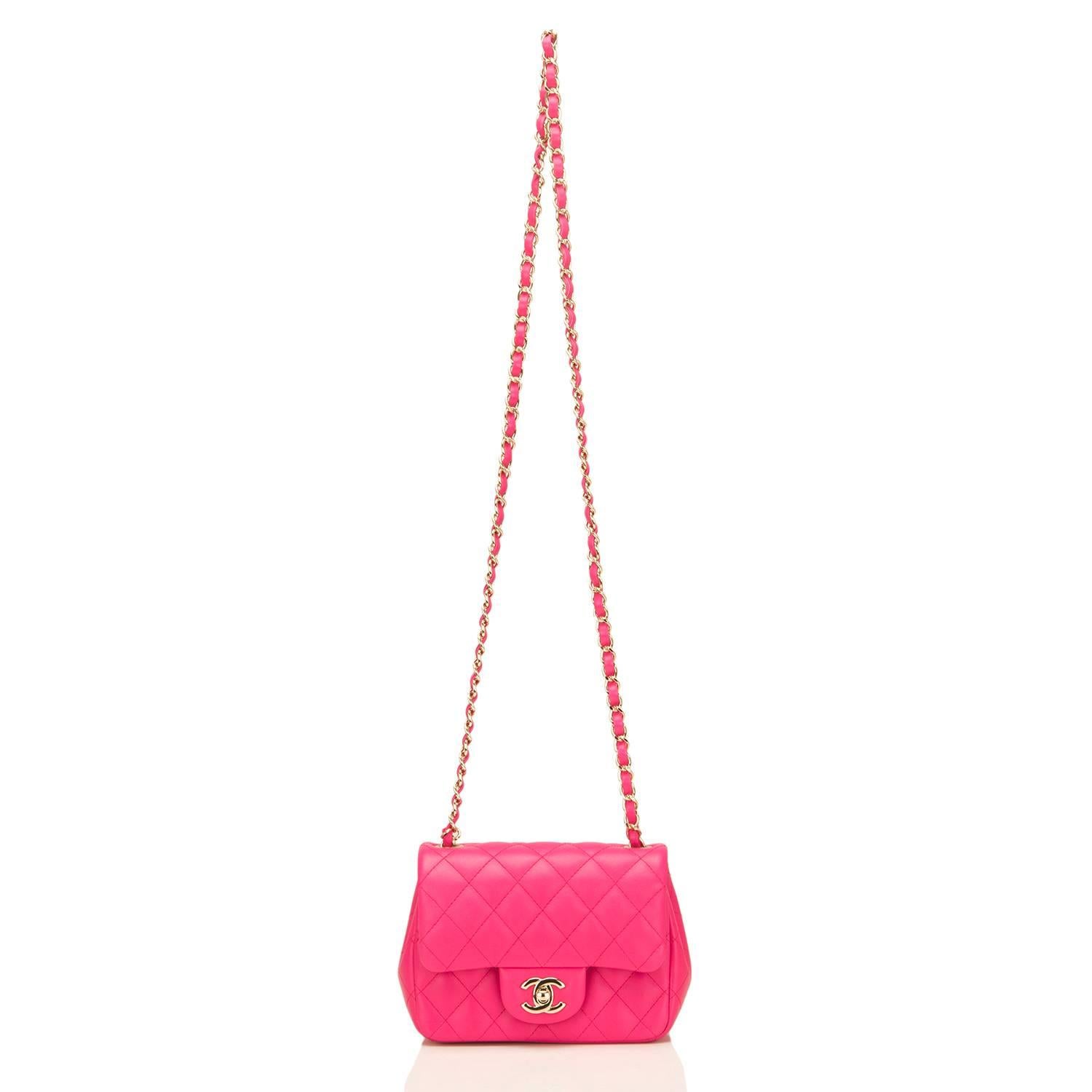 Chanel Fuchsia Quilted Lambskin Square Mini Flap Bag 1