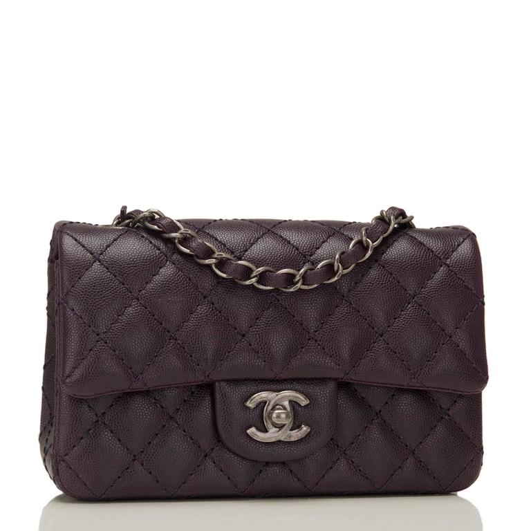 Chanel - Purple Iridescent Quilted Lambskin Rectangular Mini Classic Flap  Bag Light Gold Hardware